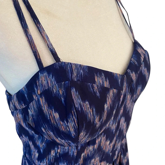 American Eagle Maxi Dress Size M Blue Purple Chevron Lined Smocked Back Party - Picture 7 of 13